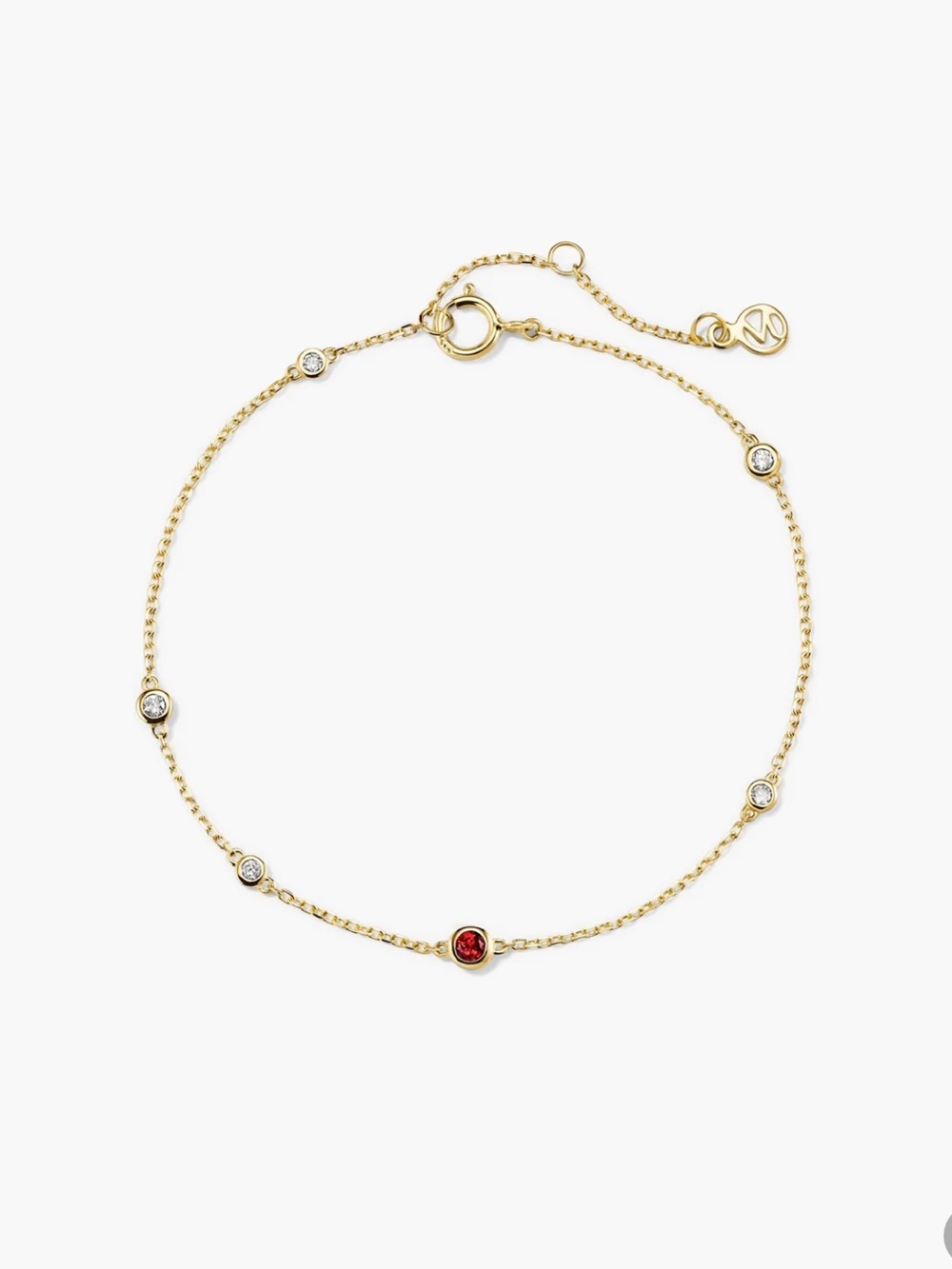 Mejuri Multi Gemstone Diamond Station Bracelet 14K Yellow Gold Garnet NWT